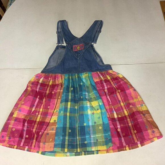Vtg Girl's Dress Jumper Looney Tunes Tweety Bird Denim Jean Plaid Floral Sz 12 - Picture 4 of 8